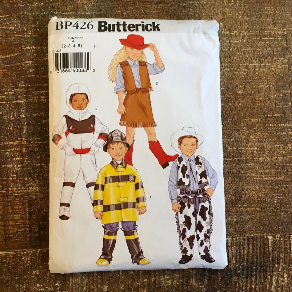 Butterick Sewing Pattern BP426 Toddler Costume Astronaut Fireman Cowboy 2 UNCUT